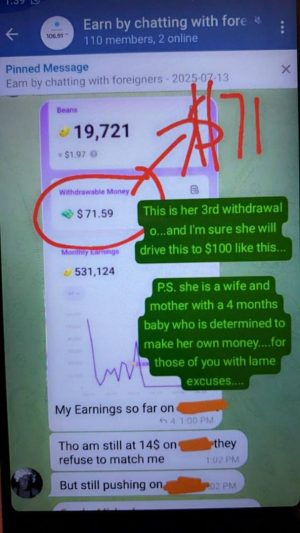 Goodness here made $71 already from one of the platforms. Sweet thing is that she is not just working on one platform and she is also a mother.