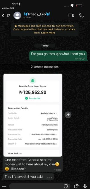 Priscy got this from her Canadian client just for just speaking with her 😫😫