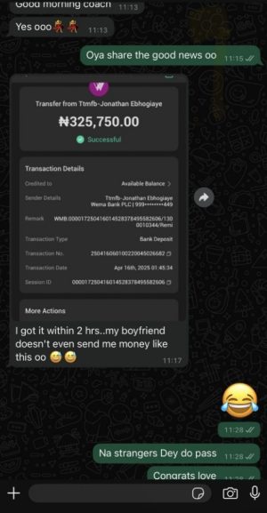 Favor said her boyfriend doesn't even send her money like this 😅 imagine over 300k without waiting for monthly salary